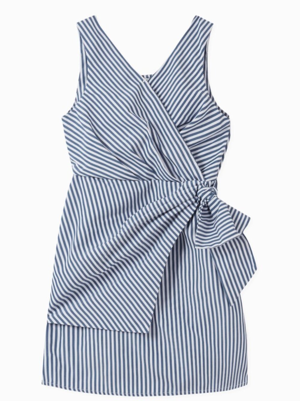 HABITUAL - Girl's Blue and White Striped Draped Mock Wrap Dress - Size 7/8